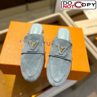 Louis Vuitton LV Capri Mules Flat in Suede Dusty Blue 1AC9C9