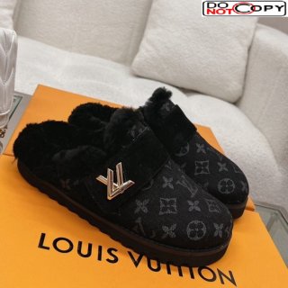 Louis Vuitton LV Cosy Flat Comfort Clog Mules in Black Monogram Denim 1AC6Z3
