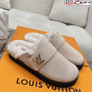 Louis Vuitton LV Cosy Flat Comfort Clog Mules in Suede Grey 1AC6Z3