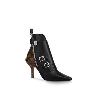 Louis Vuitton LV Janet Calfskin High Heel Ankle Short Boot Black Monogram