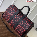 Louis Vuitton LVxYK Keepall 50 Travel Bag with Bold Red Dots in Black Monogram Leather M21674