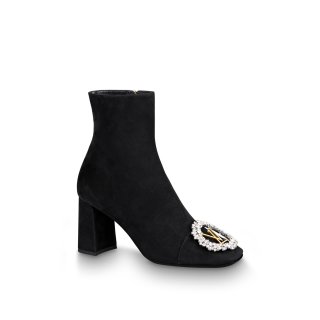 Louis Vuitton Madeleine Suede Crystal LV Circle Short Boots Black