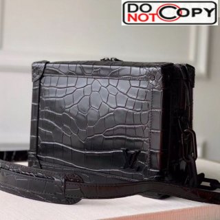 Louis Vuitton Men's Crocodile Embossed Leather Soft Trunk Box Bag M44478 Black