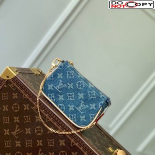 Louis Vuitton Mini Pochette Accessoires Bag On Chain in Blue Monogram Denim M82960