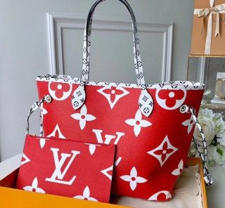 Louis Vuitton Monogram Canvas Neverfull MM Tote Bag M44567 Red-White-Pink