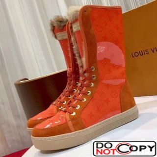 Louis Vuitton Monogram Glaze Canvas Sneaker Boot with Fur Orange