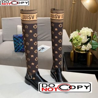 Louis Vuitton Monogram Knit Sock Over-Knee Boots with Buckle Strap