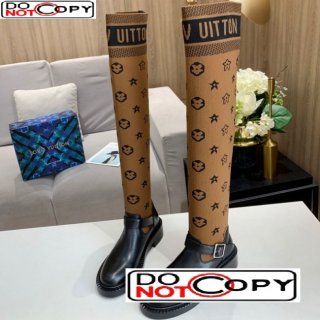 Louis Vuitton Monogram Knit Sock Over-Knee Boots with Buckle Strap