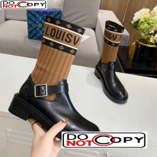 Louis Vuitton Monogram Knit Sock Short Boots with Buckle Strap