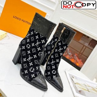 Louis Vuitton Monogram Leather and Velvet Ankle Boots 9.5cm Black