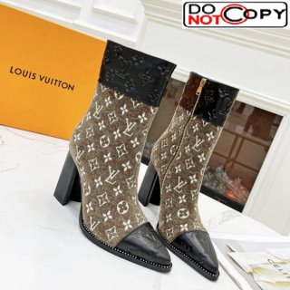 Louis Vuitton Monogram Leather and Velvet Ankle Boots 9.5cm Brown