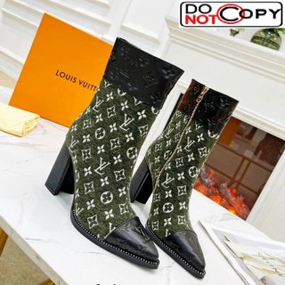 Louis Vuitton Monogram Leather and Velvet Ankle Boots 9.5cm Green