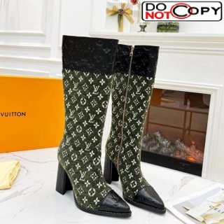 Louis Vuitton Monogram Leather and Velvet Medium Boots 9.5cm Green