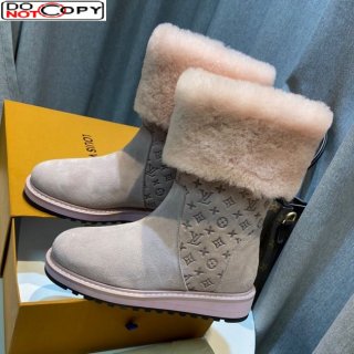 Louis Vuitton Monogram Suede Short Boots with Wool Foldover Pink
