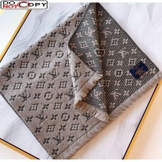 Louis Vuitton Monogram Wool Scarf for Men Light Grey