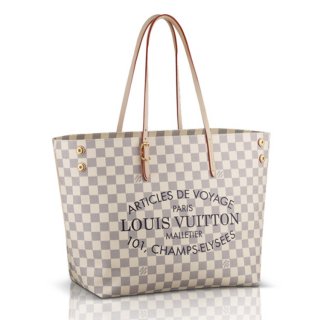 Louis Vuitton Neverfull MM Tote Bag in Print Damier Azur Canvas N41375 Nude