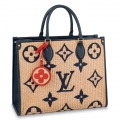 Louis Vuitton OnTheGo GM Tote Bag in Monogram Raffia M57644 Blue