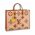 Louis Vuitton OnTheGo GM Tote Bag in Monogram Raffia M57644 Tan Brown