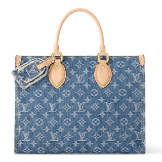 Louis Vuitton OnTheGo MM Tote Bag in Blue Washed Denim M46871