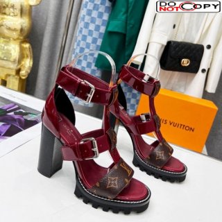 Louis Vuitton Patent Leather and Canvas Heel Sandals 9cm with Buckle Strap Red