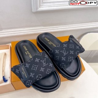 Louis Vuitton Pool Pillow Flat Comfort Slide Sandals in Black Monogram Denim
