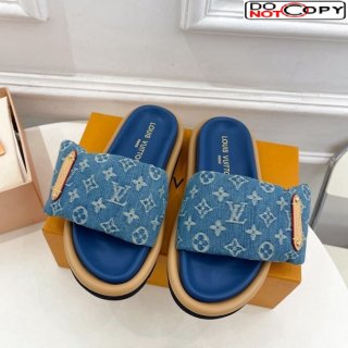 Louis Vuitton Pool Pillow Flat Comfort Slide Sandals in Blue Monogram Denim