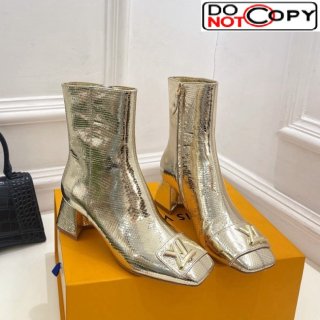 Louis Vuitton Shake Heel Ankle Boots 5.5cm in Snakeskin-Like Leather Gold