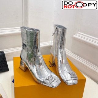 Louis Vuitton Shake Heel Ankle Boots 5.5cm in Snakeskin-Like Leather Silver