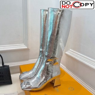 Louis Vuitton Shake Heel High Boots 5.5cm in Snakeskin-Like Leather Silver
