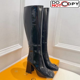 Louis Vuitton Shake Heel High Boots 9cm in Patent Leather Black