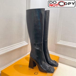 Louis Vuitton Shake Heel High Boots 9cm in Snakeskin-Like Leather Black
