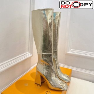 Louis Vuitton Shake Heel High Boots 9cm in Snakeskin-Like Leather Gold