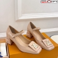 Louis Vuitton Shake Mary Janes Pump 5.5cm in Patent Leather with Quilted Block Heel Nude 1ACLJS