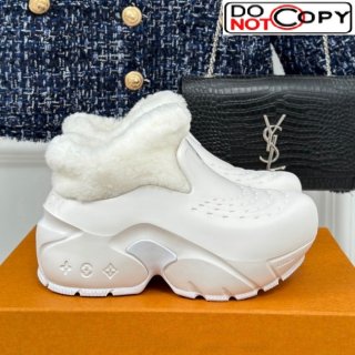 Louis Vuitton Shark Platform Ankle Boots 5cm in Rubber and Fur All White