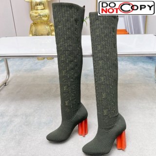 Louis Vuitton Silhouette Knit Heel High Boots 10cm Green