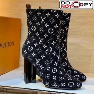 Louis Vuitton Silhouette Monogram Velvet Ankle Boots Black