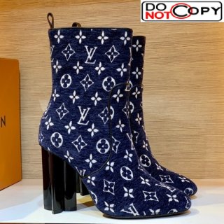 Louis Vuitton Silhouette Monogram Velvet Ankle Boots Navy Blue