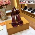Louis Vuitton Silhouette Patent Leather Crystal Flower High Heel Sandals Burgundy