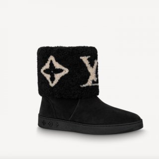 Louis Vuitton Snowdrop Shearling and Suede Flat Ankle Boots Black