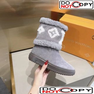 Louis Vuitton Snowdrop Shearling and Suede Flat Ankle Boots Grey
