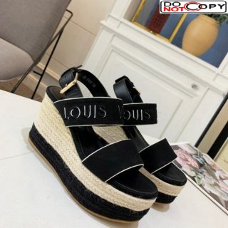 Louis Vuitton Starboard Wedge Sandals 10cm in Canvas Black