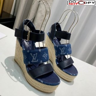 Louis Vuitton Starboard Wedge Sandals 10cm in Denim and Leather Blue