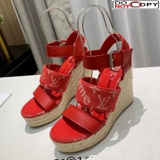 Louis Vuitton Starboard Wedge Sandals 10cm in Denim and Leather Red