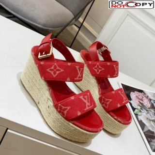 Louis Vuitton Starboard Wedge Sandals 10cm in Denim Red