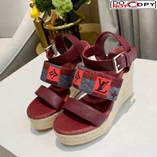 Louis Vuitton Starboard Wedge Sandals 10cm in Jacquard and Leather Burgundy