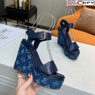 Louis Vuitton Starboard Wedge Sandals 10cm in Monogram Denim and Leather Blue