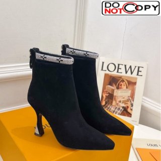 Louis Vuitton Suede Ankle Boot 9.5cm with Crystal Ankle Strap Black