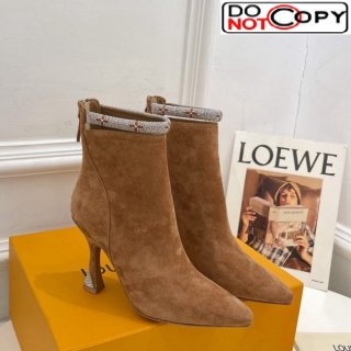 Louis Vuitton Suede Ankle Boot 9.5cm with Crystal Ankle Strap Brown
