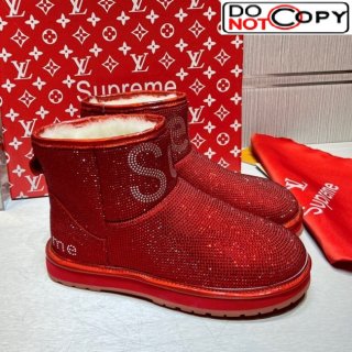 Louis Vuitton Supreme Crystal Wool Ankle Boots Red