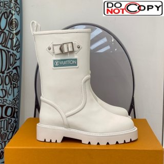 Louis Vuitton Territory Flat Leather Half Boots with Buckle White